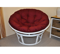 Ratanový papasan 115 cm biely - vankúš bordový