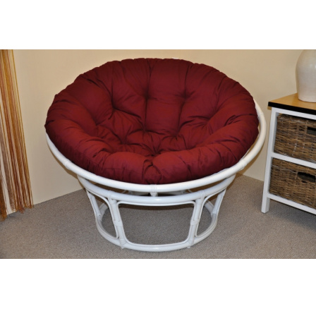 Ratanový papasan 115 cm biely - vankúš bordový