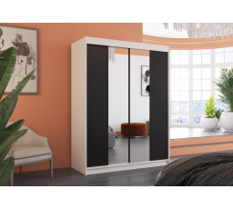 Posuvná skriňa so zrkadlom FEVER 150 Biela+Čierna