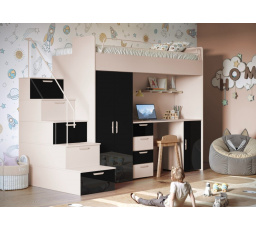 Poschodová posteľ PARADISE 4S Kašmír Čierna Lesk