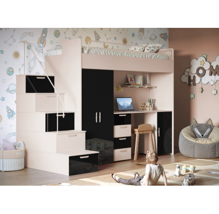 Poschodová posteľ PARADISE 4S Kašmír Čierna Lesk