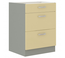 Kuchynská dolná skrinka KARPO 60 D 3S BB, krémový lesk/sivá