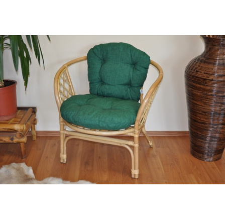 Ratanové kreslo Bahama medový vankúš tmavozelené odlesky