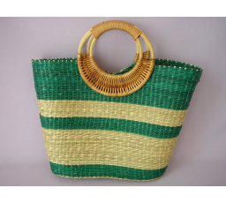 Taška z morských rias s ratanovými rúčkami zelená