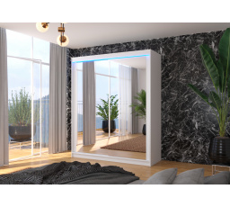 Posuvná skriňa so zrkadlom a LED osvetlením MORGAN 180 Biela+Biela