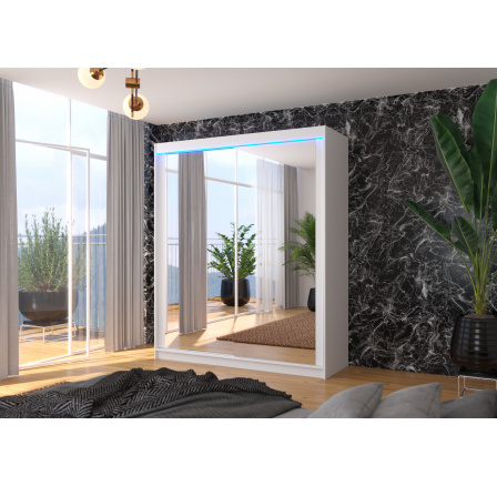 Posuvná skriňa so zrkadlom a LED osvetlením MORGAN 180 Biela+Biela