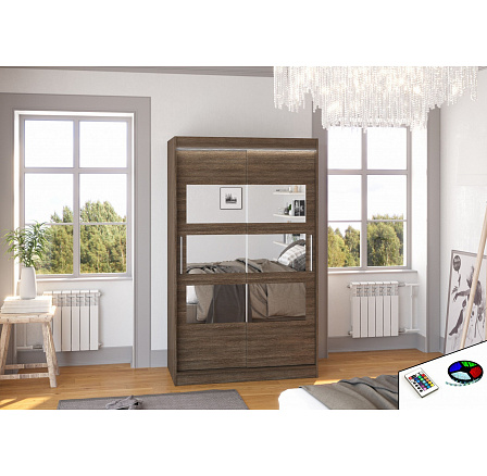 Posuvná skriňa so zrkadlom a LED osvetlením KOLORADO 120 Choco+Choco