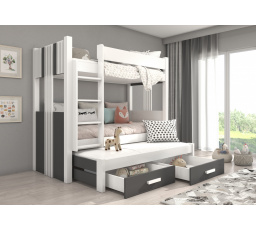 Trojposchodová poschodová posteľ s matracom ARTEMA 180x80 Biela+Antracit