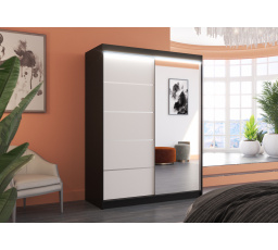 Posuvná skriňa so zrkadlom a LED osvetlením LIMBO 150 Čierna+Biela