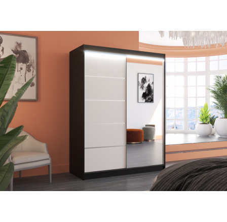 Posuvná skriňa so zrkadlom a LED osvetlením LIMBO 150 Čierna+Biela