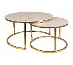 Konferenčný stôl PORTAFINO A - sada, efekt bieleho mramoru/zlatá