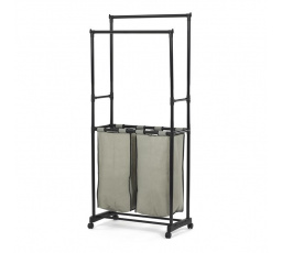 Vešiak dvojramenný s košom na prádlo, čierny plast.