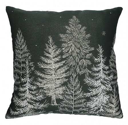 Polštář s výplní - zasněžené stromy, polyester a bavlna, 45 x 45 cm