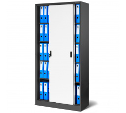 Kancelárska kovová skriňa s posuvnými dverami KUBA, 900 x 1850 x 400 mm, antracitovo-biela