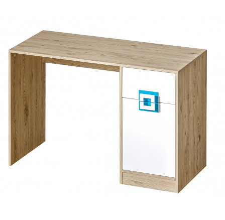 Písací stôl NICO 10, Svetlý Dub/Biela/Tyrkysová