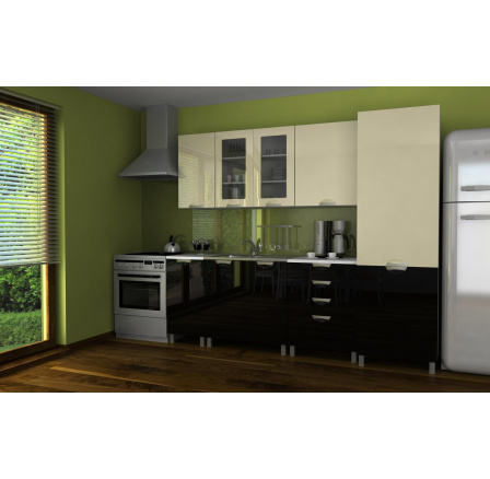 Kuchynská linka Simeon KRF 240 vanilka/čierny lesk