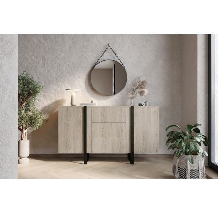 Komoda Verica 150 cm s tromi zásuvkami - dub / čierne nohy Komoda Verica 150 cm s tromi zásuvkami - dub / čierne nohy
