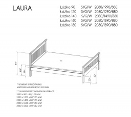 Posteľ "LAURA" - Farba korpusu: borovica na antracite