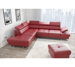 Rohová sedacia súprava GALAXY s funkciou spania 225x280 prírodná koža - Ľavá strana, Červená koža