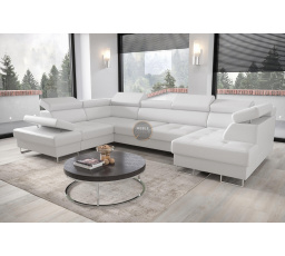 Rohová sedacia súprava GALAXY MAX II s funkciou spania 210x350x165 - biela eko koža, ľavá