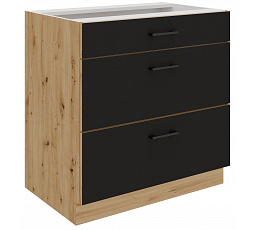 Dolní skříňka MODENA - 80 D 3S BB Premium Box, Dub Artisan/Černý mat+Dub Artisan