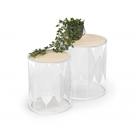 Konferenčný stôl FOLLA set, biely/prírodný