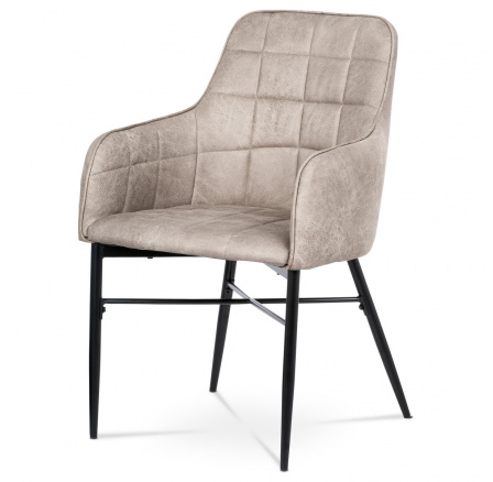 Jedálenská stolička, látkové čalúnenie truffle vo vintage koži, kovová štvornohá podnož