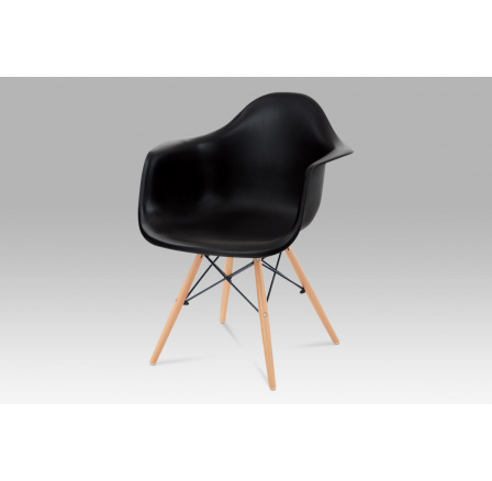 Jedálenská stolička, čierny plast, masívny buk, prírodný odtieň, čierne kovové výstuhy
