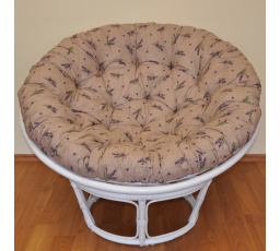 Ratanový papasan 100 cm biely, vankúš levanduľový