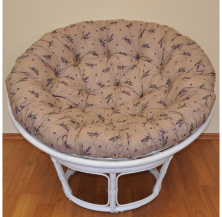 Ratanový papasan 100 cm biely, vankúš levanduľový