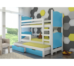 Trojposchodová posteľ s matracom LETICIA White+Blue