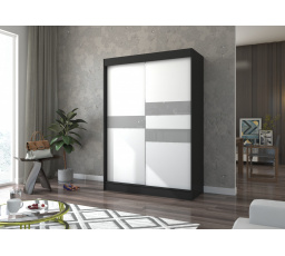 Šatní skriňa s posuvnými dverami s lacobelom BATIA 150 Čierna+Biela