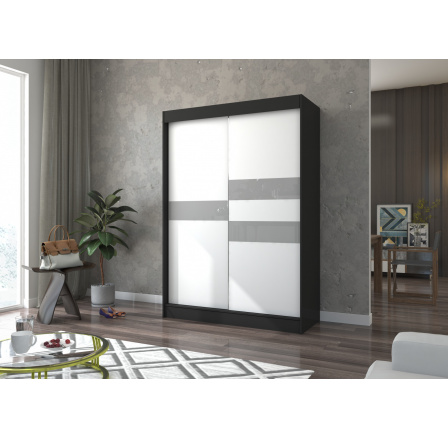 Šatní skriňa s posuvnými dverami s lacobelom BATIA 150 Čierna+Biela