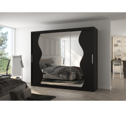 Šatní skriňa s posuvnými dverami a zrkadlom SHARON 250 Čierna+Čierna