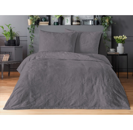 Luxusné žakárové obliečky 220x200, 70x90cm listy tmavo sivé