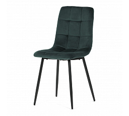 Stolička jedálenská, zelená zamatová látka, nohy čierny kov