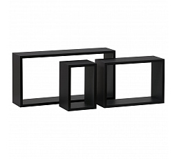 Nástenná polica, sada 3 kusov, MDF, matná čierna, balená v ochrannej fólii