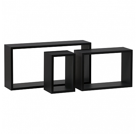 Nástenná polica, sada 3 kusov, MDF, matná čierna, balená v ochrannej fólii