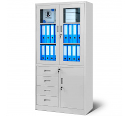 Kancelárska presklená skriňa so zásuvkami WIOLA, 900 x 1850 x 400 mm, sivá