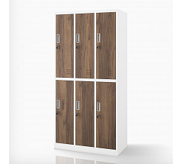 Biela / orechová BHPX sociálna šatníková skriňa 6-dverová: Eco Design IGORT, 900 x 1850 x 450 mm