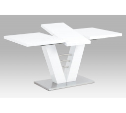 Rozťahovací jedálenský stôl 120+40x80 cm, biely lesk / brúsená nerezová oceľ