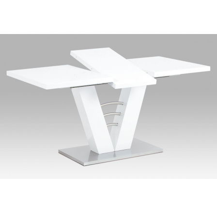 Rozťahovací jedálenský stôl 120+40x80 cm, biely lesk / brúsená nerezová oceľ