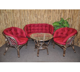 Ratanová pohovka Bahama veľká hnedá, vankúš MAXI bordový