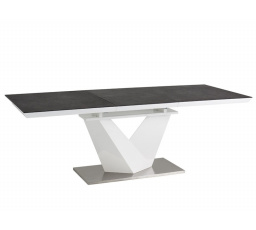 Jedálenský stôl ALARAS II, efekt čierny kameň/biely lak - 140(200)x85