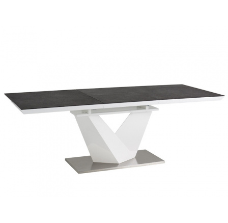 Jedálenský stôl ALARAS II, efekt čierny kameň/biely lak - 140(200)x85