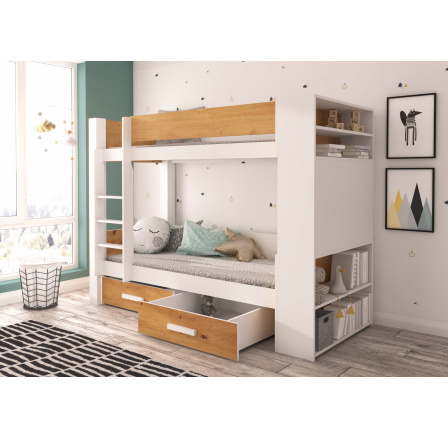 Dvojlôžková poschodová posteľ s matracmi GARET 180x80 Biela+Artisan Dvojlôžková poschodová posteľ s matracmi GARET 180x80 Biela+Artisan