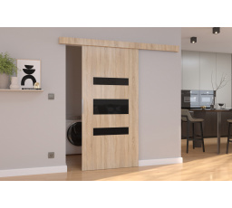 Posuvné dvere na stenu DESIO 86 Sonoma+Black Lacobel