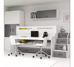 Detská poschodová posteľ s písacím stolom MAX 1 Grafit, bez matraca 80 X 200, pre 3 osoby