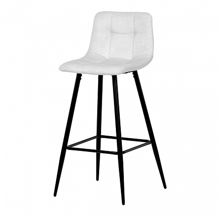 Stolička barová, biela látka, štvornohá kovová podnož, čierny mat