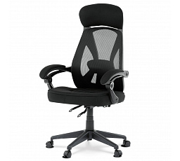 Kancelárske kreslo, čalúnenie čierna látka a čierna sieťovina MESH, PC vlnovec. s uzamykaním
